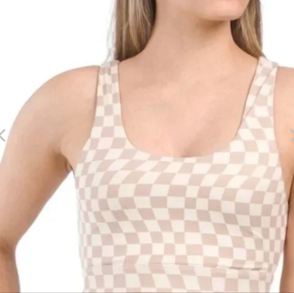Wilo The Label Sports Bra Wave Check Print Beige Tan Size Small - Picture 3 of 17